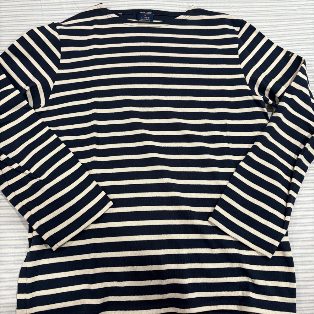Saint James Navy and Cream Striped Long Sleeve Tee